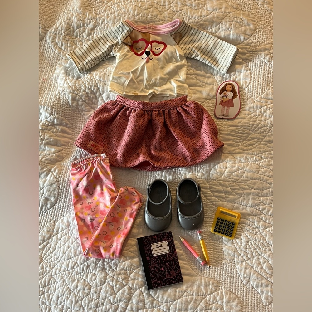 Our Generation Classroom Cutie Doll Accessories School Outfit Shoes Skirt Set